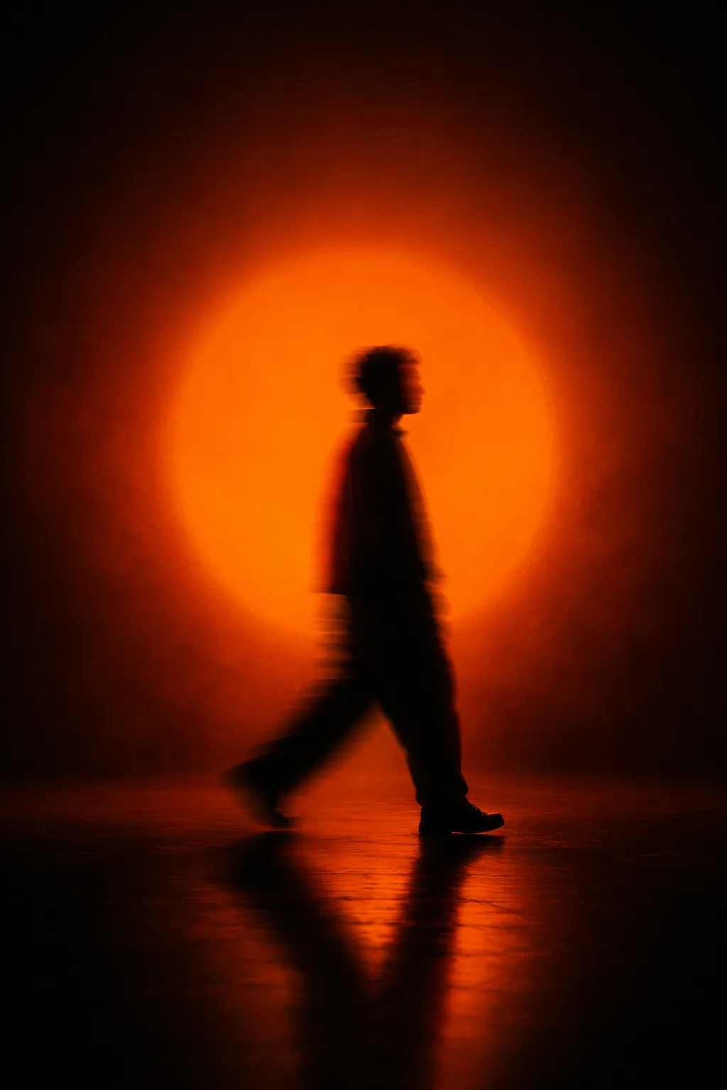 Silhouet van een wandelaar voor een felle zon